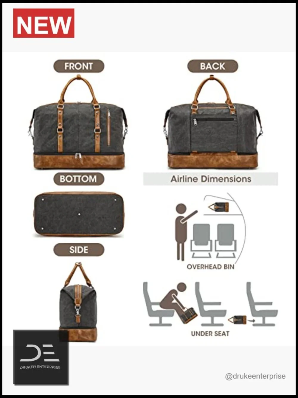 Canvas Weekender Duffle Bag with Shoe Compartment, Large Capacity Overnight